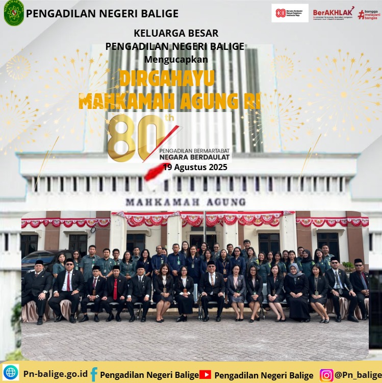 Keluarga Besar Pengadilan Negeri Balige Mengucapkan Dirgahayu Mahkamah Agung Republik Indonesia ke 80